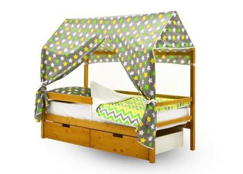 Крыша текстильная для кровати-домика Svogen "звезды, желтый, зеленый, белый, фон графит"