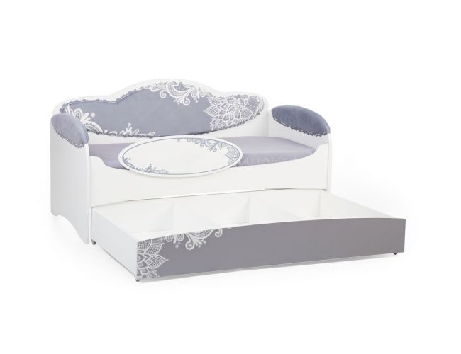 Диван-кровать для девочек Mia Шиншила (184х93х91, С вместительным ящиком, С бортиком безопасности, Без имени на бортике)