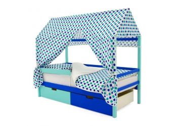 Крыша текстильная Бельмарко для кровати-домика Svogen круги, мятный синий