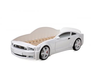 Кровать-машина LIGHT 3D "Мустанг" белая (Без подсветки фар, Без подсветки дна, Без заказного номера)