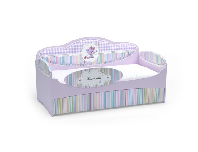Диван-кровать для девочек Mia Сирень (184х93х91, С вместительным ящиком, С бортиком безопасности, Заказное имя на бортике)