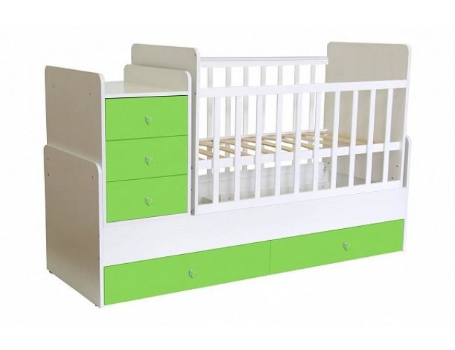 Кроватка детская Polini kids Simple 1111 с комодом, белый-лайм