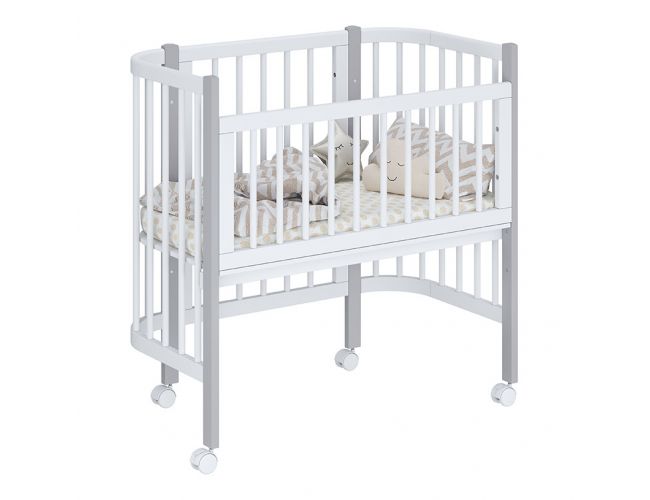 Кроватка-трансформер детская приставная Polini kids Simple 120, белый-серый