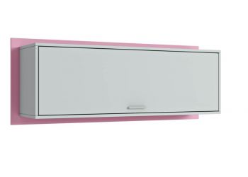 Полка книжная с дверью Polini kids Mirum 7L 1200, серый-розовый