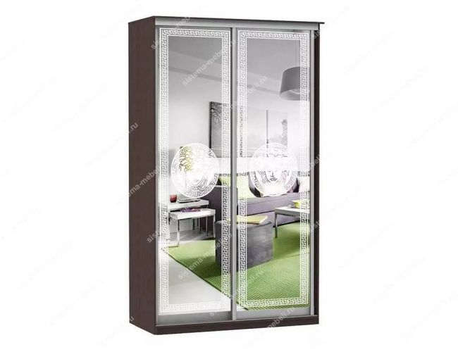 Шкаф купе Модерн 1190х450 2-х дверный 2-х секционный зеркальный с пескоструем №1 венге
