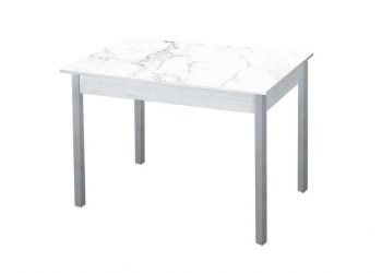 Альфа фотопечать стол обеденный раздвижной / белый мрамор/бетон белый/металлик
